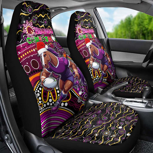 Merry Christmas Broncos Car Seat Cover Aboriginal Santa Rugby Mascot - Brisbane
