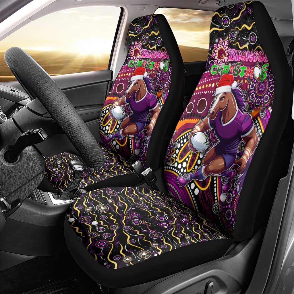 Merry Christmas Broncos Car Seat Cover Aboriginal Santa Rugby Mascot - Brisbane