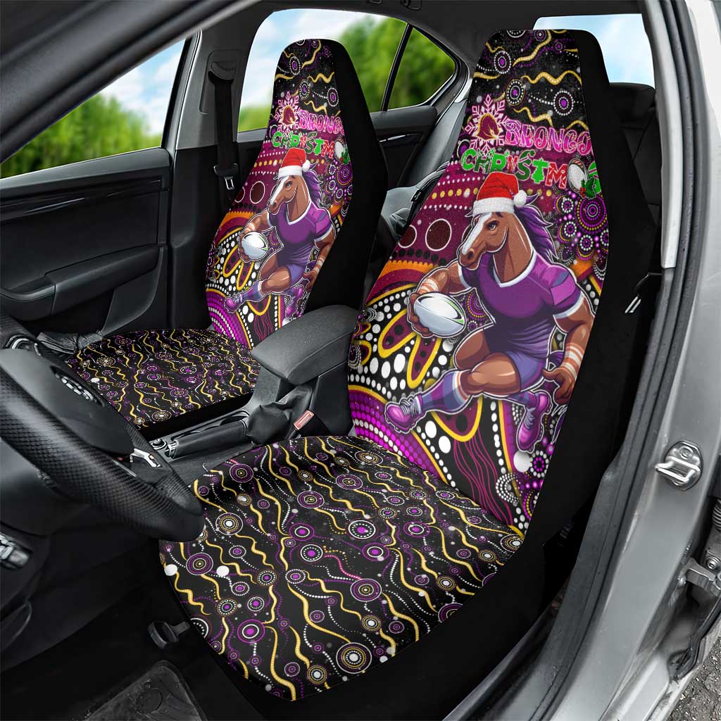 Merry Christmas Broncos Car Seat Cover Aboriginal Santa Rugby Mascot - Brisbane