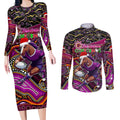 Merry Christmas Broncos Couples Matching Long Sleeve Bodycon Dress and Long Sleeve Button Shirt Aboriginal Santa Rugby Mascot - Brisbane