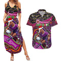 Merry Christmas Broncos Couples Matching Summer Maxi Dress and Hawaiian Shirt Aboriginal Santa Rugby Mascot - Brisbane