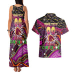 Merry Christmas Broncos Couples Matching Tank Maxi Dress and Hawaiian Shirt Aboriginal Santa Rugby Mascot - Brisbane