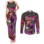 Merry Christmas Broncos Couples Matching Tank Maxi Dress and Long Sleeve Button Shirt Aboriginal Santa Rugby Mascot - Brisbane