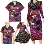 Merry Christmas Broncos Family Matching Long Sleeve Bodycon Dress and Hawaiian Shirt Aboriginal Santa Rugby Mascot - Brisbane
