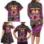 Merry Christmas Broncos Family Matching Long Sleeve Bodycon Dress and Hawaiian Shirt Aboriginal Santa Rugby Mascot - Brisbane