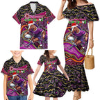 Merry Christmas Broncos Family Matching Mermaid Dress and Hawaiian Shirt Aboriginal Santa Rugby Mascot - Brisbane