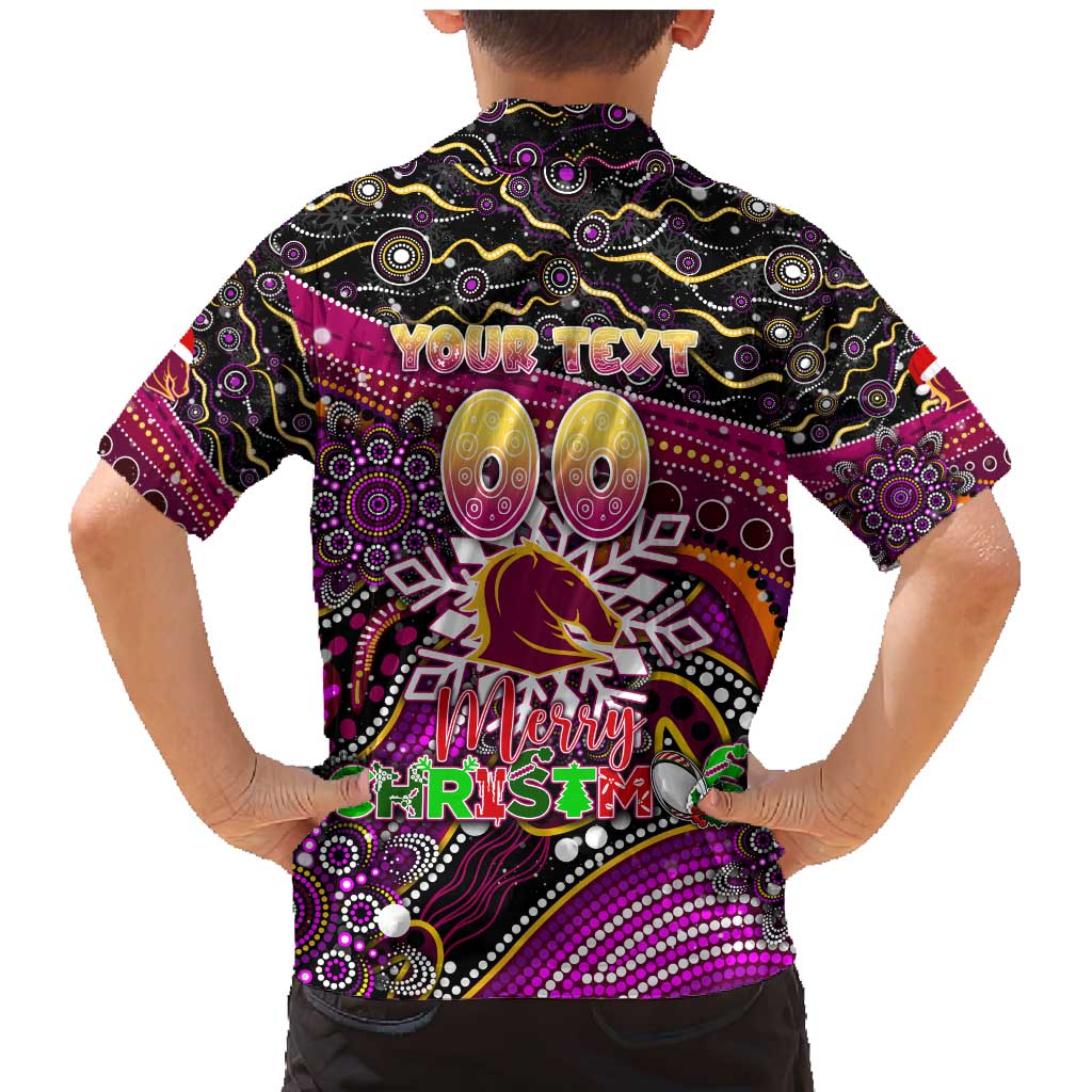 Merry Christmas Broncos Family Matching Mermaid Dress and Hawaiian Shirt Aboriginal Santa Rugby Mascot - Brisbane