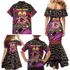Merry Christmas Broncos Family Matching Mermaid Dress and Hawaiian Shirt Aboriginal Santa Rugby Mascot - Brisbane