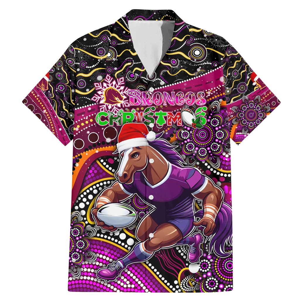 Merry Christmas Broncos Family Matching Mermaid Dress and Hawaiian Shirt Aboriginal Santa Rugby Mascot - Brisbane