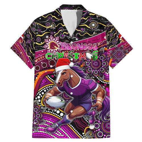Merry Christmas Broncos Family Matching Mermaid Dress and Hawaiian Shirt Aboriginal Santa Rugby Mascot - Brisbane