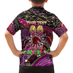 Merry Christmas Broncos Family Matching Off The Shoulder Long Sleeve Dress and Hawaiian Shirt Aboriginal Santa Rugby Mascot - Brisbane