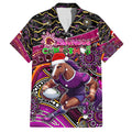 Merry Christmas Broncos Family Matching Off The Shoulder Long Sleeve Dress and Hawaiian Shirt Aboriginal Santa Rugby Mascot - Brisbane