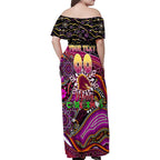 Merry Christmas Broncos Family Matching Off Shoulder Maxi Dress and Hawaiian Shirt Aboriginal Santa Rugby Mascot - Brisbane