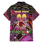 Merry Christmas Broncos Family Matching Off Shoulder Short Dress and Hawaiian Shirt Aboriginal Santa Rugby Mascot - Brisbane