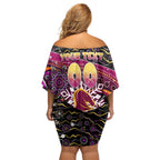 Merry Christmas Broncos Family Matching Off Shoulder Short Dress and Hawaiian Shirt Aboriginal Santa Rugby Mascot - Brisbane