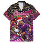 Merry Christmas Broncos Family Matching Puletasi and Hawaiian Shirt Aboriginal Santa Rugby Mascot - Brisbane