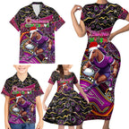 Merry Christmas Broncos Family Matching Short Sleeve Bodycon Dress and Hawaiian Shirt Aboriginal Santa Rugby Mascot - Brisbane