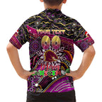 Merry Christmas Broncos Family Matching Short Sleeve Bodycon Dress and Hawaiian Shirt Aboriginal Santa Rugby Mascot - Brisbane