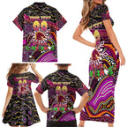 Merry Christmas Broncos Family Matching Short Sleeve Bodycon Dress and Hawaiian Shirt Aboriginal Santa Rugby Mascot - Brisbane
