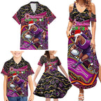 Merry Christmas Broncos Family Matching Summer Maxi Dress and Hawaiian Shirt Aboriginal Santa Rugby Mascot - Brisbane