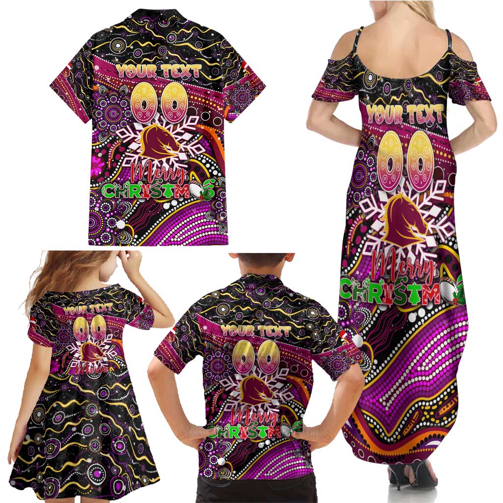 Merry Christmas Broncos Family Matching Summer Maxi Dress and Hawaiian Shirt Aboriginal Santa Rugby Mascot - Brisbane