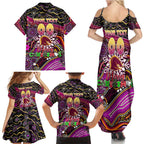 Merry Christmas Broncos Family Matching Summer Maxi Dress and Hawaiian Shirt Aboriginal Santa Rugby Mascot - Brisbane