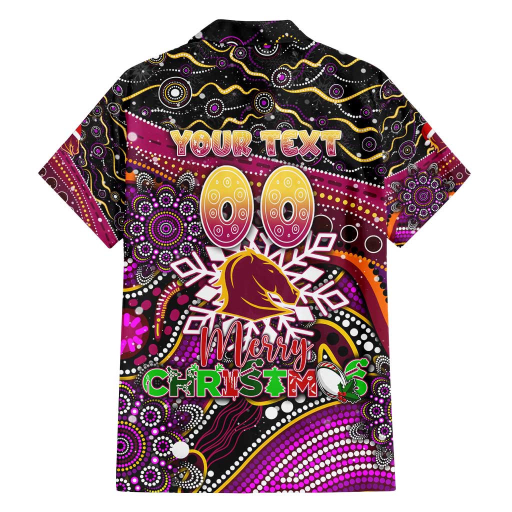Merry Christmas Broncos Family Matching Summer Maxi Dress and Hawaiian Shirt Aboriginal Santa Rugby Mascot - Brisbane