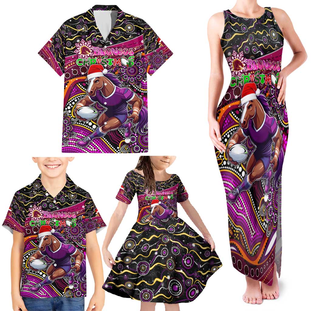 Merry Christmas Broncos Family Matching Tank Maxi Dress and Hawaiian Shirt Aboriginal Santa Rugby Mascot - Brisbane