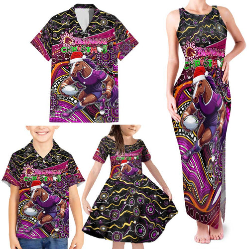 Merry Christmas Broncos Family Matching Tank Maxi Dress and Hawaiian Shirt Aboriginal Santa Rugby Mascot - Brisbane