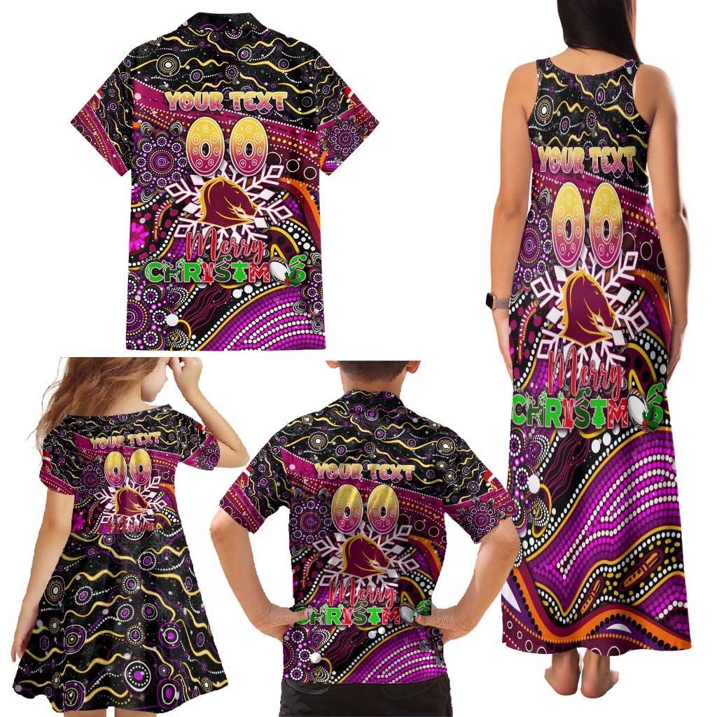 Merry Christmas Broncos Family Matching Tank Maxi Dress and Hawaiian Shirt Aboriginal Santa Rugby Mascot - Brisbane