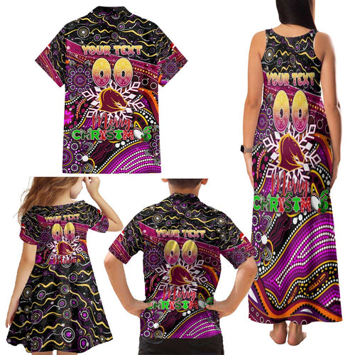 Merry Christmas Broncos Family Matching Tank Maxi Dress and Hawaiian Shirt Aboriginal Santa Rugby Mascot - Brisbane