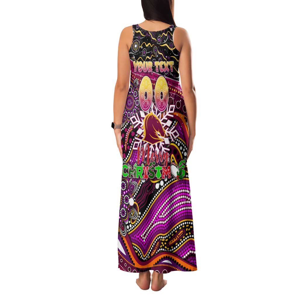 Merry Christmas Broncos Family Matching Tank Maxi Dress and Hawaiian Shirt Aboriginal Santa Rugby Mascot - Brisbane
