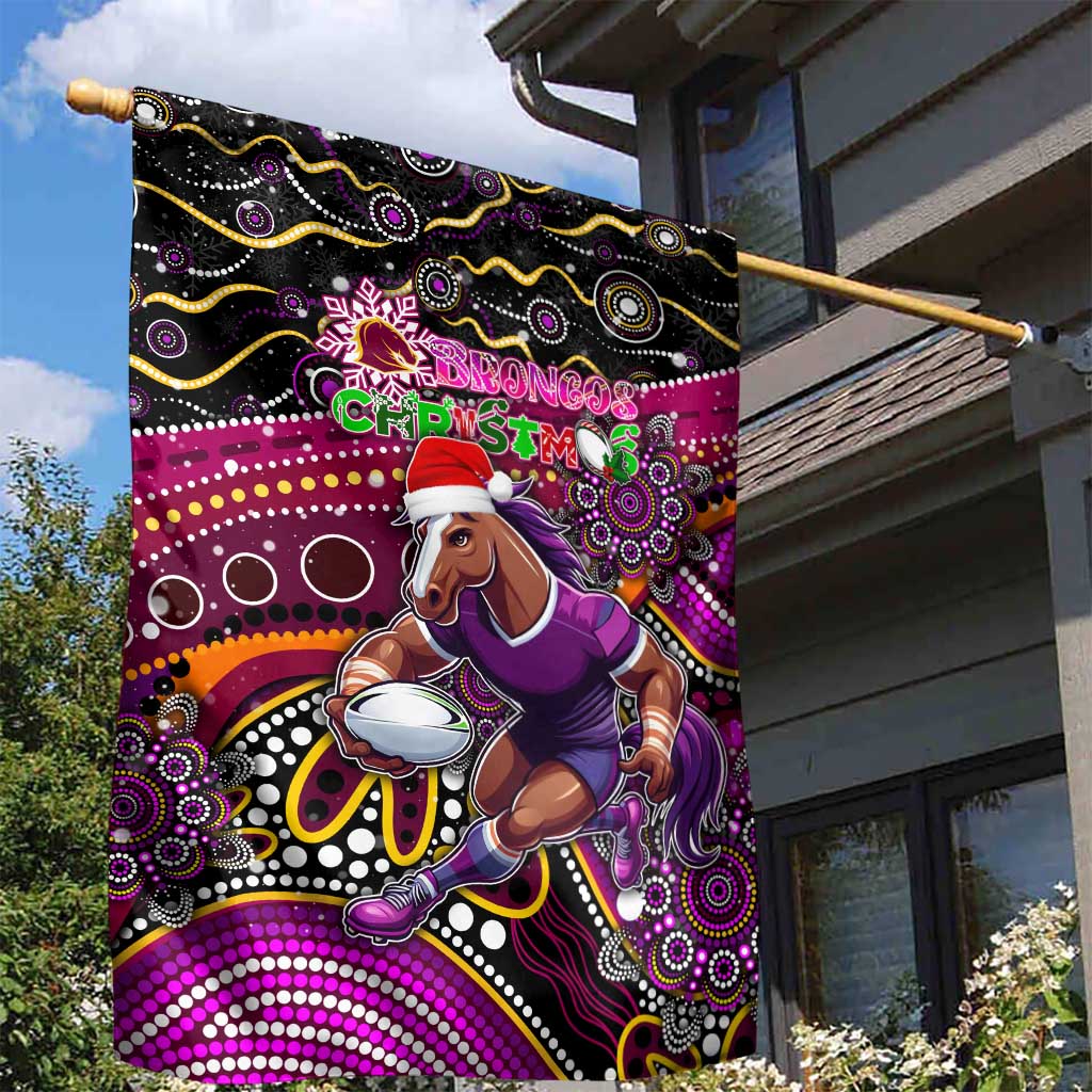 Merry Christmas Broncos Garden Flag Aboriginal Santa Rugby Mascot - Brisbane