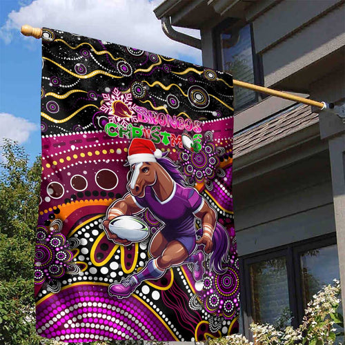Merry Christmas Broncos Garden Flag Aboriginal Santa Rugby Mascot - Brisbane