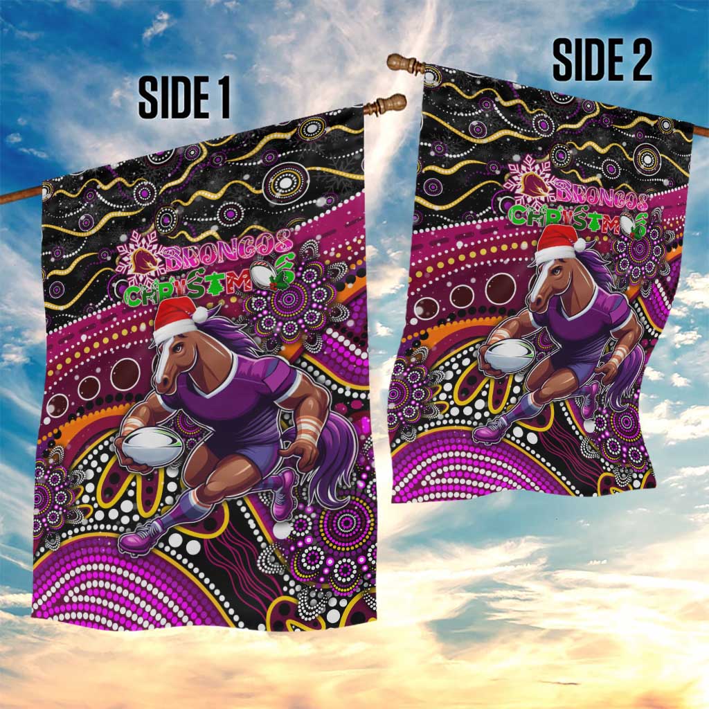 Merry Christmas Broncos Garden Flag Aboriginal Santa Rugby Mascot - Brisbane