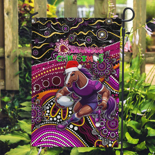 Merry Christmas Broncos Garden Flag Aboriginal Santa Rugby Mascot - Brisbane