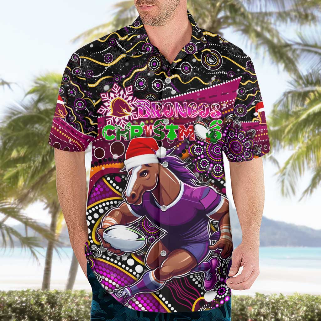 Merry Christmas Broncos Hawaiian Shirt Aboriginal Santa Rugby Mascot - Brisbane