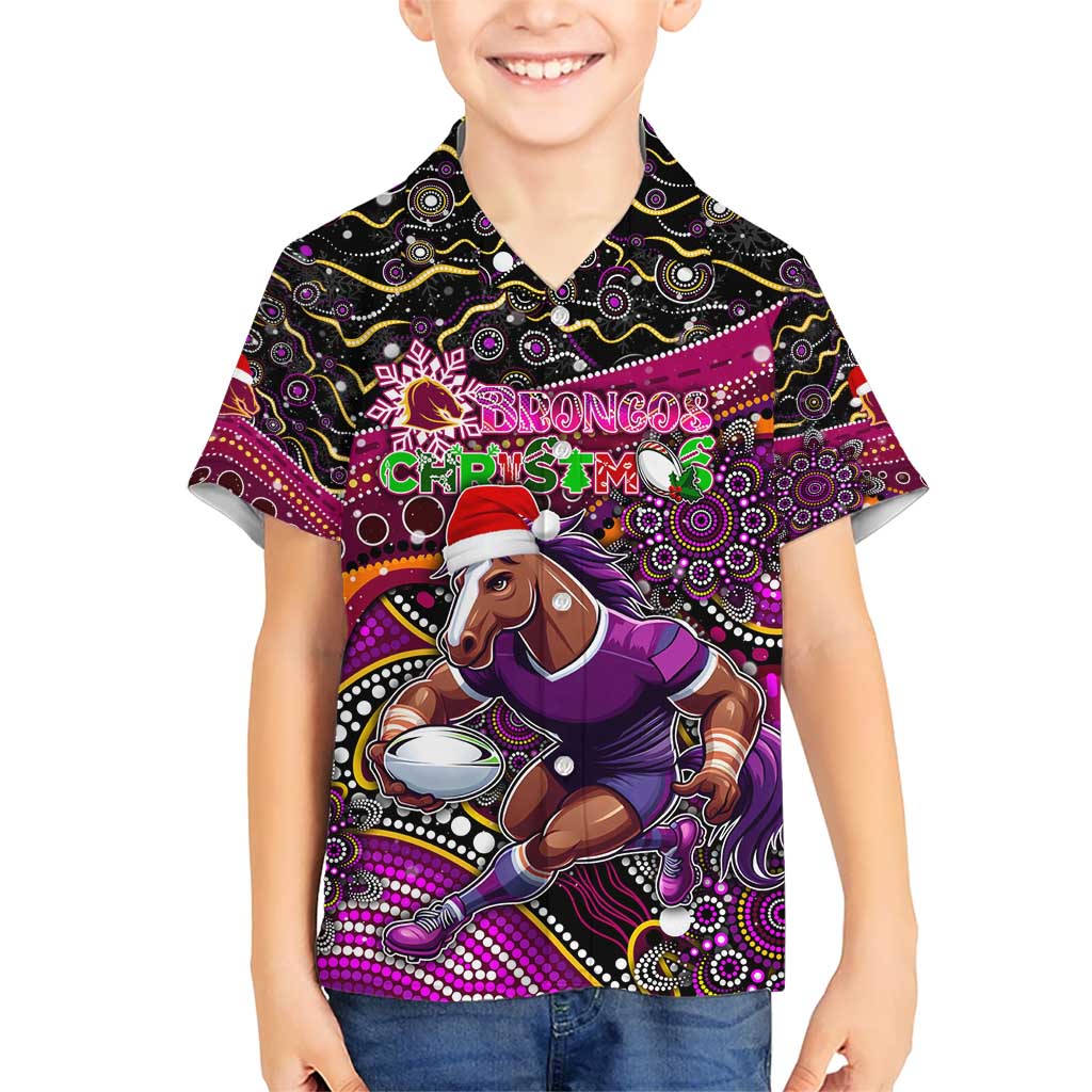 Merry Christmas Broncos Hawaiian Shirt Aboriginal Santa Rugby Mascot - Brisbane