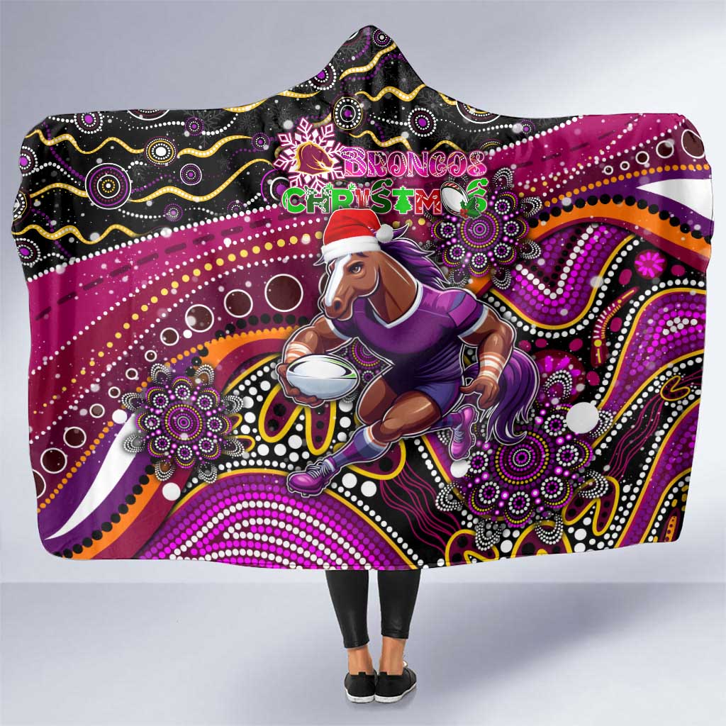 Merry Christmas Broncos Hooded Blanket Aboriginal Santa Rugby Mascot - Brisbane