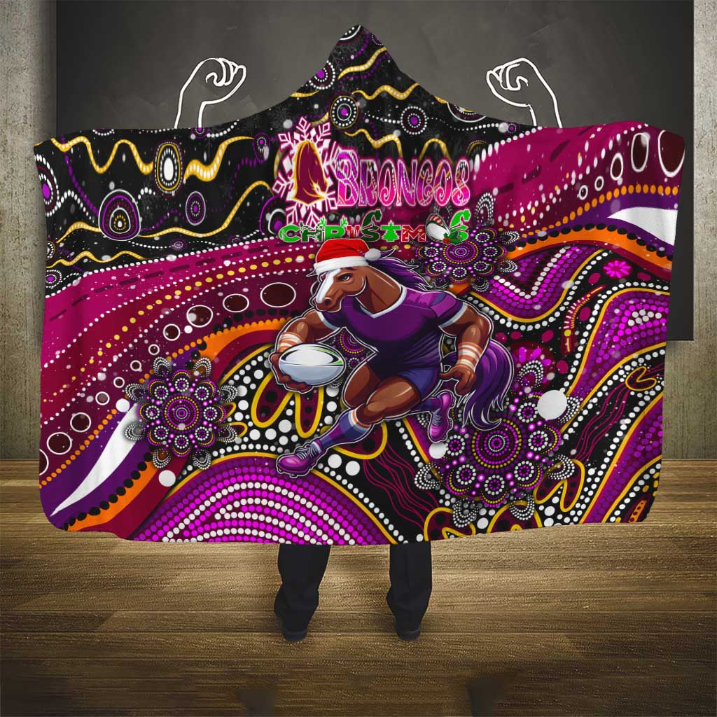 Merry Christmas Broncos Hooded Blanket Aboriginal Santa Rugby Mascot - Brisbane