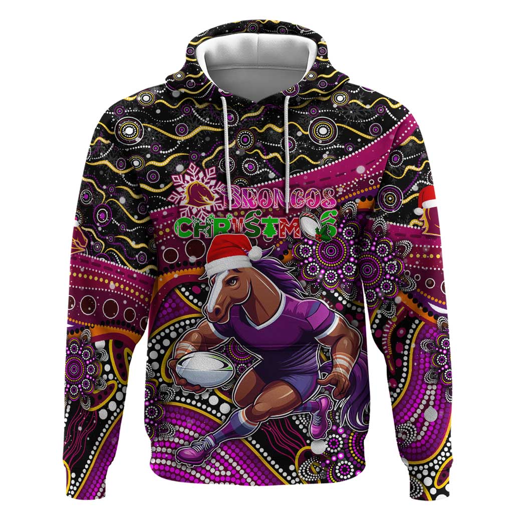 Merry Christmas Broncos Hoodie Aboriginal Santa Rugby Mascot - Brisbane