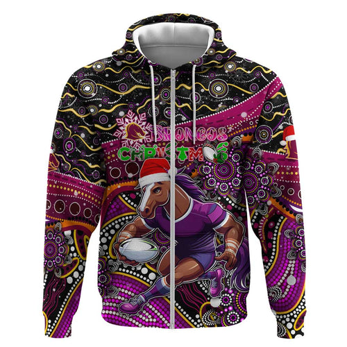 Merry Christmas Broncos Hoodie Aboriginal Santa Rugby Mascot - Brisbane