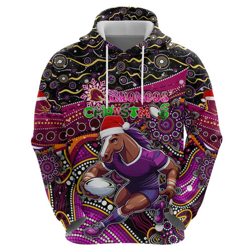 Merry Christmas Broncos Hoodie Aboriginal Santa Rugby Mascot - Brisbane