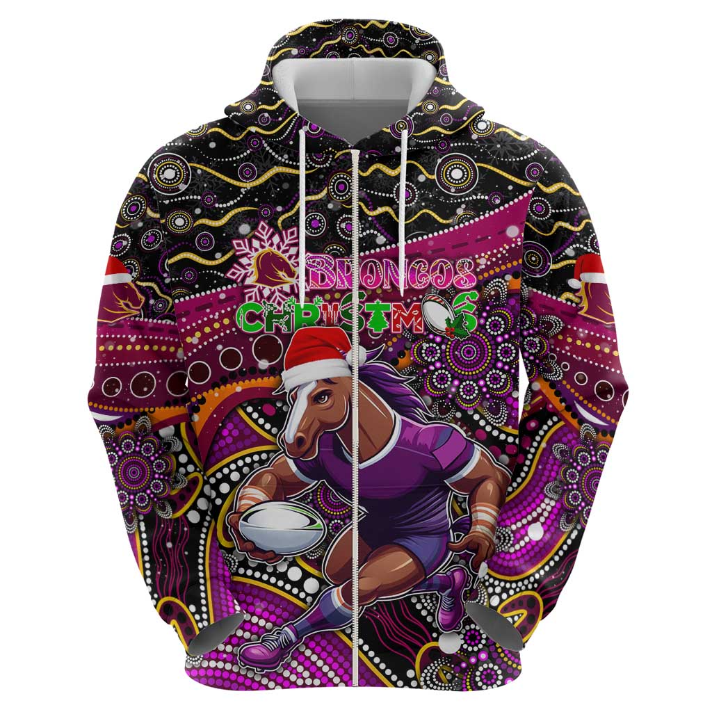 Merry Christmas Broncos Hoodie Aboriginal Santa Rugby Mascot - Brisbane