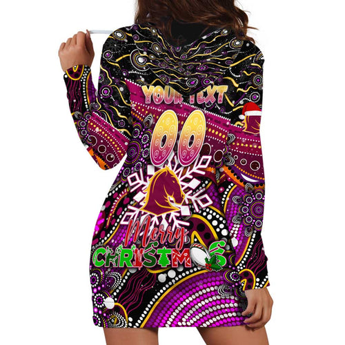 Merry Christmas Broncos Hoodie Dress Aboriginal Santa Rugby Mascot - Brisbane