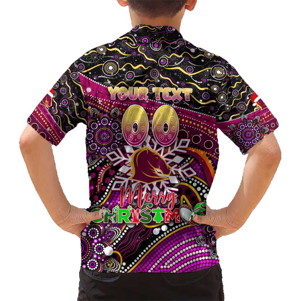 Merry Christmas Broncos Kid Hawaiian Shirt Aboriginal Santa Rugby Mascot - Brisbane