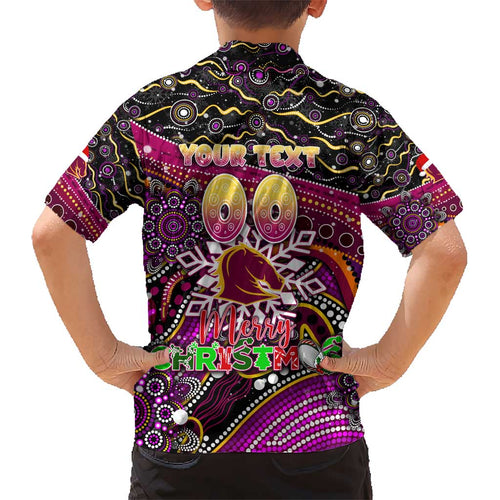 Merry Christmas Broncos Kid Hawaiian Shirt Aboriginal Santa Rugby Mascot - Brisbane