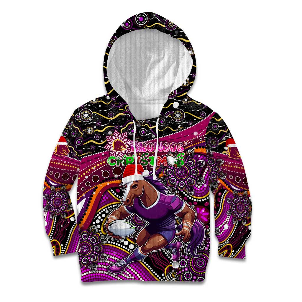 Merry Christmas Broncos Kid Hoodie Aboriginal Santa Rugby Mascot - Brisbane