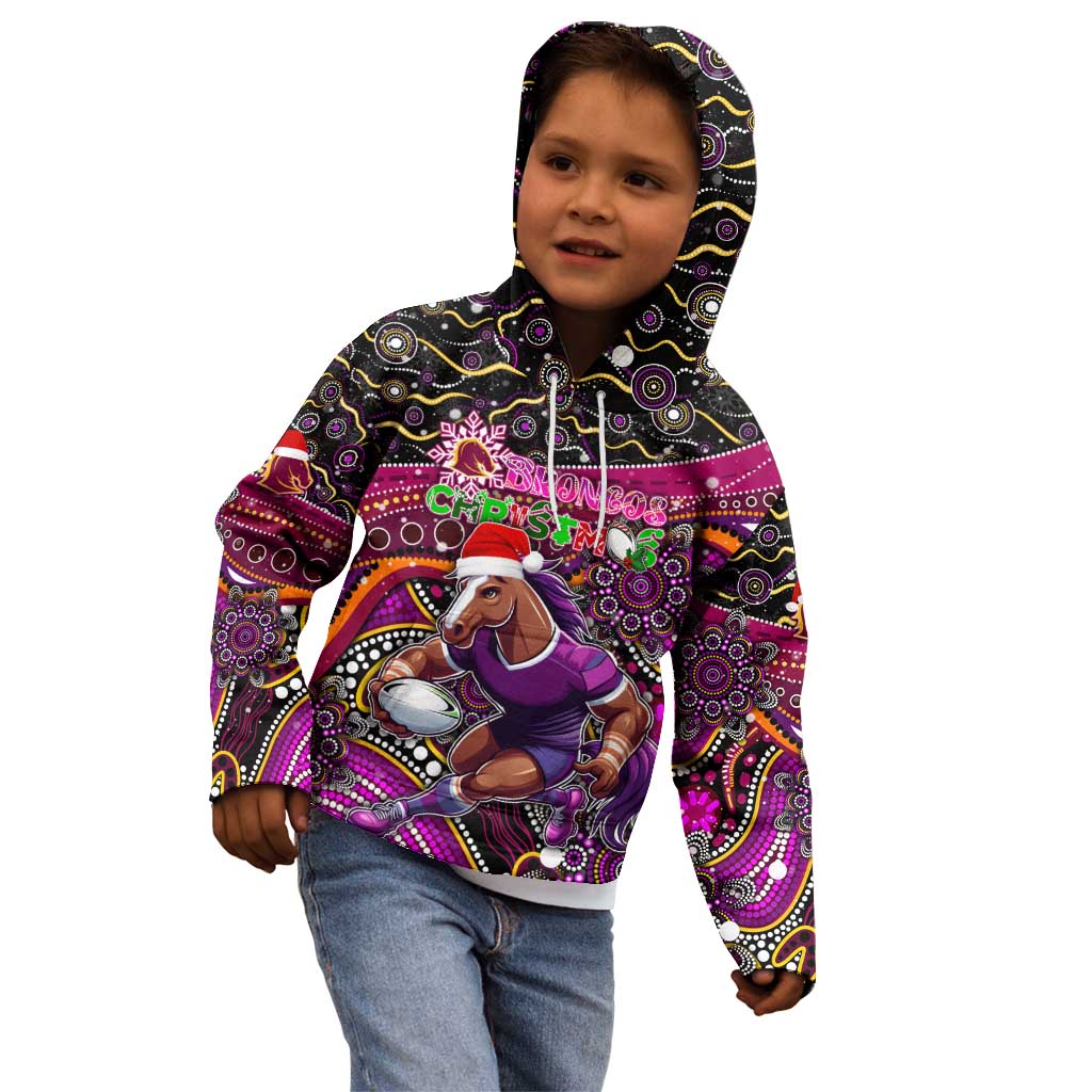 Merry Christmas Broncos Kid Hoodie Aboriginal Santa Rugby Mascot - Brisbane