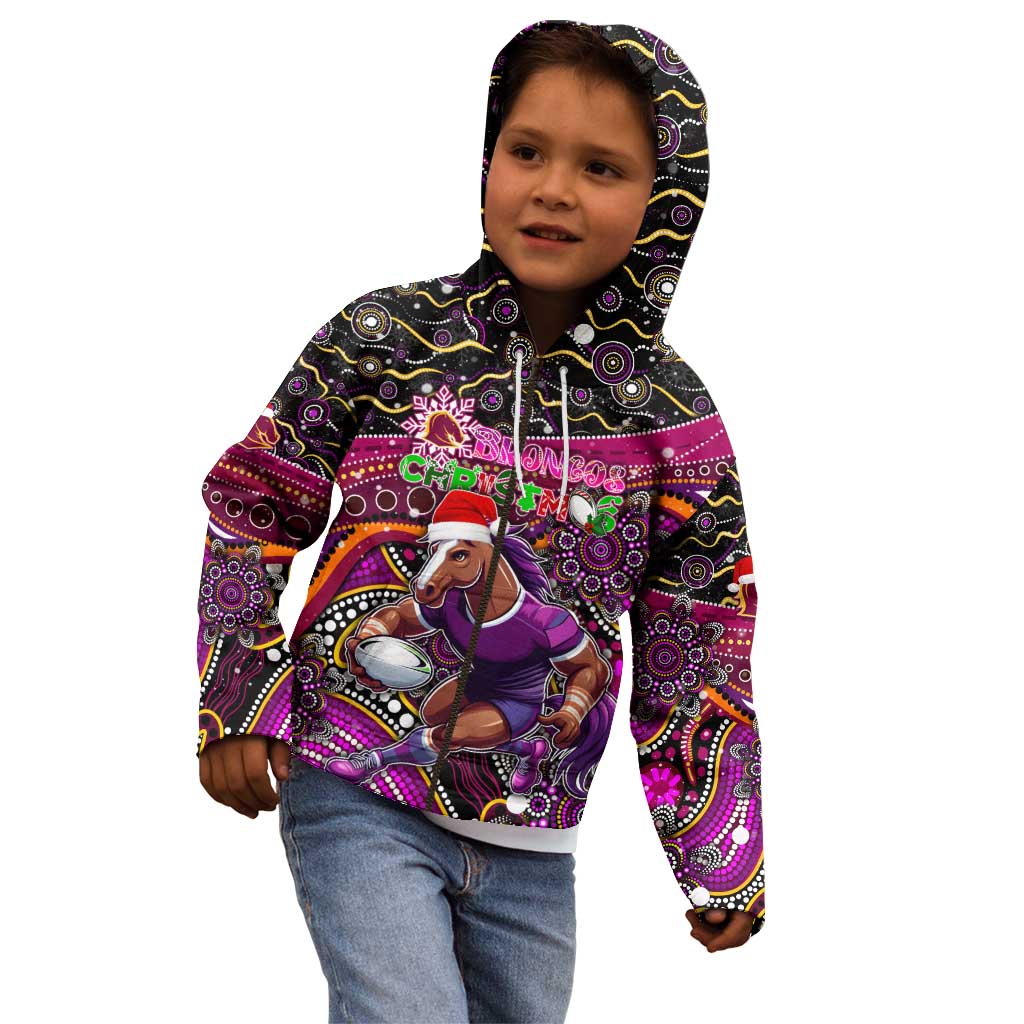 Merry Christmas Broncos Kid Hoodie Aboriginal Santa Rugby Mascot - Brisbane